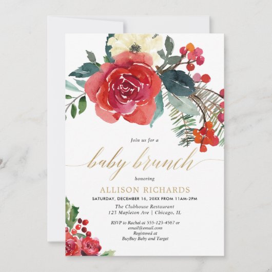 Weihnachtsgebäck Rot Blütendusche Einladung (Vorderseite)