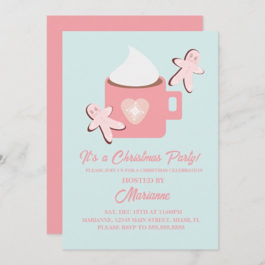 Weihnachtsgebäck Tasse Schokolade Lebkuchen Pink Einladung (Vorne/Hinten)