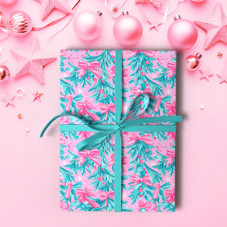 Weihnachtsgebäck und -dekorationen in Rosa und Min Geschenkpapier
