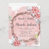 Weihnachtsgebälk Poinsettia Brunch & Bubbly Einladung (Vorne/Hinten)