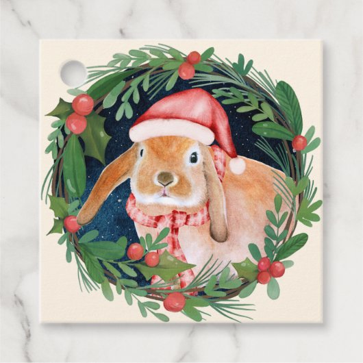 Weihnachtsgebirge Bunny Rabbit Wreath Grüne Geschenkanhänger (Vorderseite)