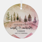 Weihnachtsgebirge Wandern Verlobung Rosa Grün Ornament Aus Glas (Rückseite)