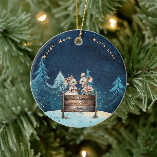 Weihnachtsgebirge Wasserfarbe Neuvermähltes Paar Keramik Ornament (Baum)