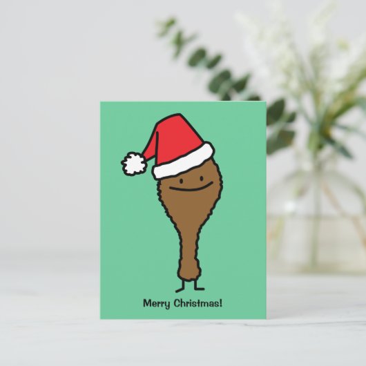 Weihnachtsgebratenes Hühnerbein-Weihnachtsmannmütz Feiertagspostkarte (Stehend Vorderseite)