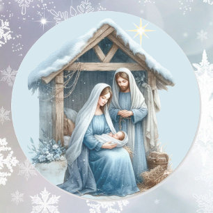 Weihnachtsgeburt Jesu Winterurlaub Runder Aufkleber