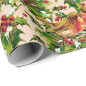 Weihnachtsgeburten Holly Imitate Gold Muster Geschenkpapier (Rolleneckpunkt)