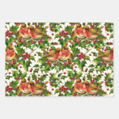 Weihnachtsgeburten Holly Imitate Gold Muster Geschenkpapier Set (Vorderseite 3)
