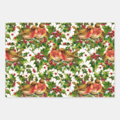Weihnachtsgeburten Holly Imitate Gold Muster Geschenkpapier Set (Vorderseite 2)