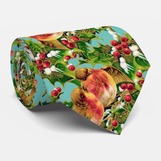 Weihnachtsgeburten Holly Imitate Gold Muster Krawatte (Gerollt)