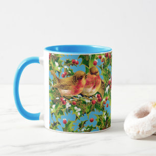 Weihnachtsgeburten Holly Imitate Gold Muster Tasse