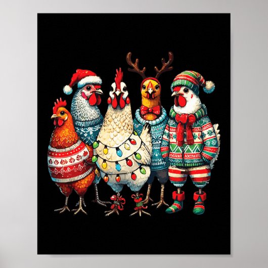 Weihnachtsgeburten-Hühner-Hat Lights Farm Animal Poster (Vorne)