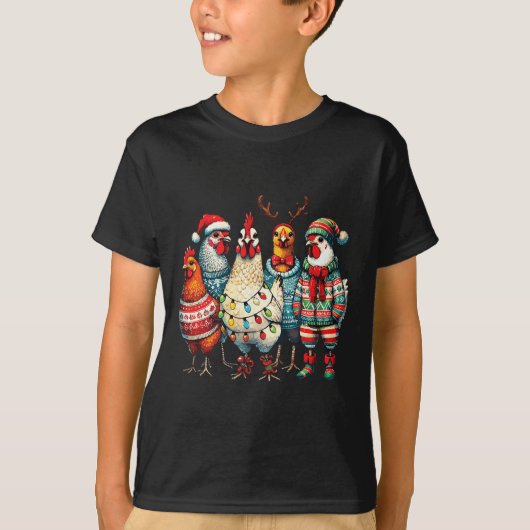 Weihnachtsgeburten-Hühner-Hat Lights Farm Animal T-Shirt (Vorderseite)