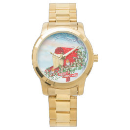 Weihnachtsgeburten im Schnee und Männer in der Rot Armbanduhr