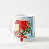 Weihnachtsgeburten im Winter und eine rote Postbox Kaffeetasse (Vorderseite Links)