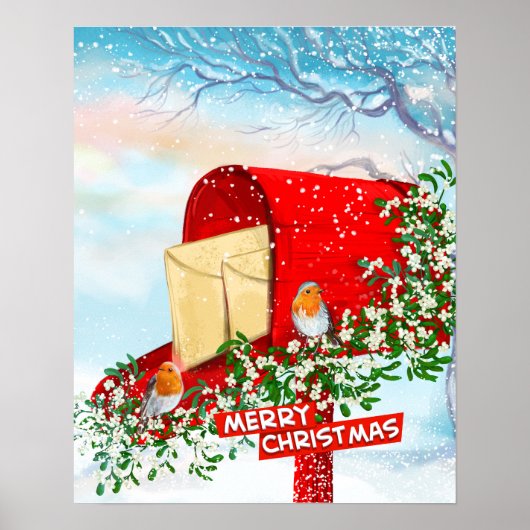 Weihnachtsgeburten im Winter und eine rote Postbox Poster (Vorne)