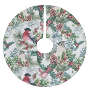 Weihnachtsgeburten und Pinien Blumenmuster Polyester Weihnachtsbaumdecke