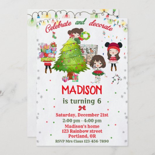 Weihnachtsgeburtseinladung Weihnachtsfest Party Einladung (Vorne/Hinten)