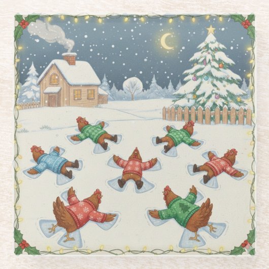Weihnachtsgeflügel in Bewegung, Glasuntersetzer (Vorderseite)