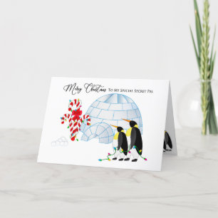 Weihnachtsgeheimnis-Pinguine mit Igloo-Lichter Feiertagskarte