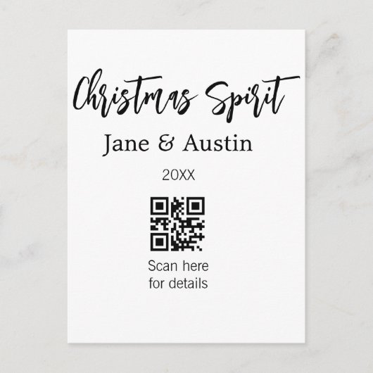 Weihnachtsgeist Ehepaar Name QR Scan Datum Postkarte (Vorderseite)