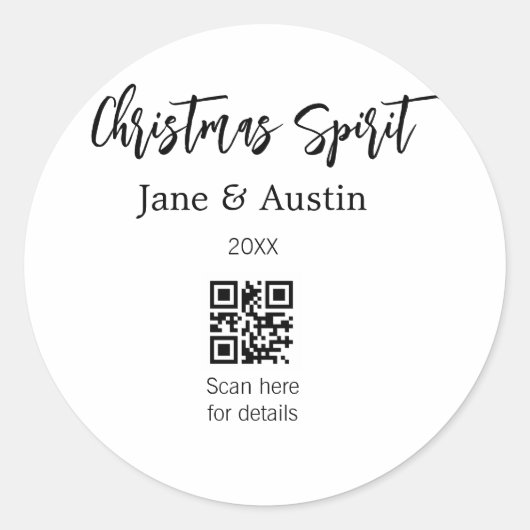 Weihnachtsgeist Ehepaar Name QR Scan Datum Runder Aufkleber (Vorderseite)
