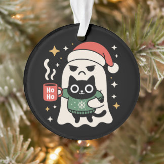 Weihnachtsgeist hält Katze mit Weihnachtsmannhut K Ornament