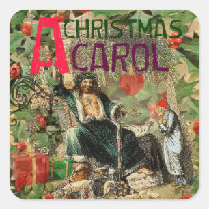 Weihnachtsgeister Gegenwart Illustration Scrooge Quadratischer Aufkleber