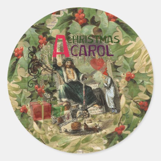 Weihnachtsgeister Gegenwart Illustration Scrooge Runder Aufkleber (Vorderseite)