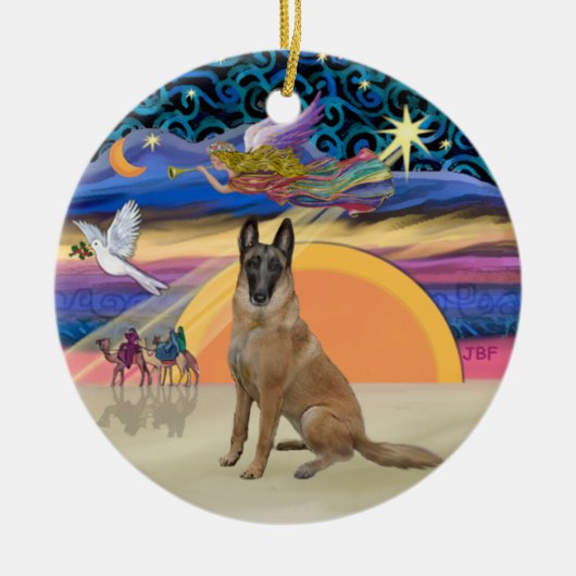 Weihnachtsgel - Belgisches Malinois Keramikornament (Vorne)