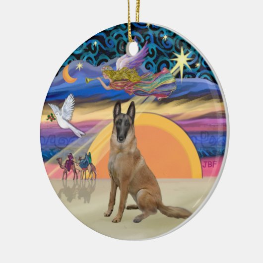 Weihnachtsgel - Belgisches Malinois Keramikornament (Links)