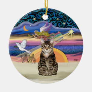 Weihnachtsgel - Brown Tabby Tiger Cat Keramik Ornament