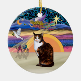 Weihnachtsgel - Calico Katze (Amer. Kurzes Haar) Keramik Ornament