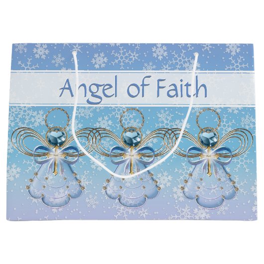 Weihnachtsgel des Glaubens Blue Ombre Schneeflocke Große Geschenktüte (Vorderseite)