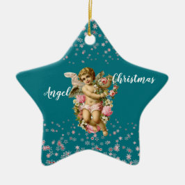 Weihnachtsgel des Kindes in Blue Snowflakes Star Keramik Ornament