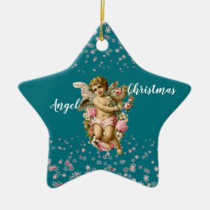 Weihnachtsgel des Kindes in Blue Snowflakes Star Keramik Ornament