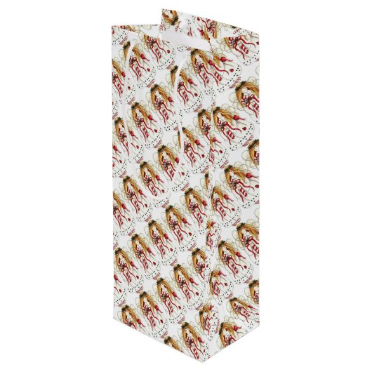 Weihnachtsgel Geschenktüte Für Weinflaschen (Rückseite Schrägansicht)