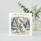 Weihnachtsgel, Kind und Vogel Feiertagskarte (Stehend Vorderseite)