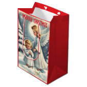 Weihnachtsgel, Kind, Vogelscheußpapier Mittlere Geschenktüte (Vorderseite Schrägansicht)