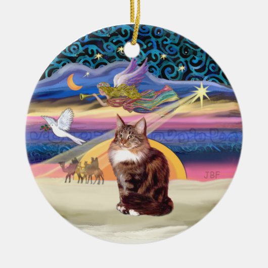Weihnachtsgel - Maine Coon-Katze Keramik Ornament (Vorne)