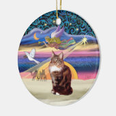 Weihnachtsgel - Maine Coon-Katze Keramik Ornament (Links)