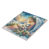 Weihnachtsgel mit Lamm im Winter Frieden Fliese (Seite)