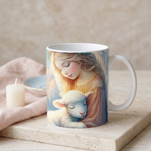 Weihnachtsgel mit Lamm im Winter Frieden Kaffeetasse