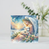 Weihnachtsgel mit Lamm im Winter Frieden Karte (Stehend Vorderseite)