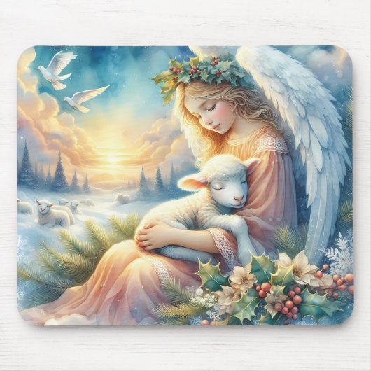 Weihnachtsgel mit Lamm im Winter Frieden Mousepad (Vorne)