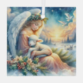 Weihnachtsgel mit Lamm im Winter Frieden Ornament Aus Glas (Rückseite)