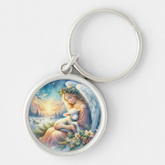 Weihnachtsgel mit Lamm im Winter Frieden Schlüsselanhänger (Vorne)