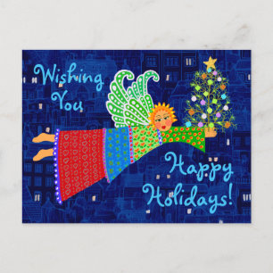 Weihnachtsgel mit Tree a Holiday Postcard Feiertagspostkarte