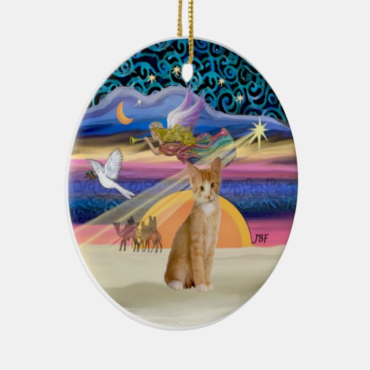 Weihnachtsgel - Orange - weiße Tabbykatze 40 Keramik Ornament (Rechts)