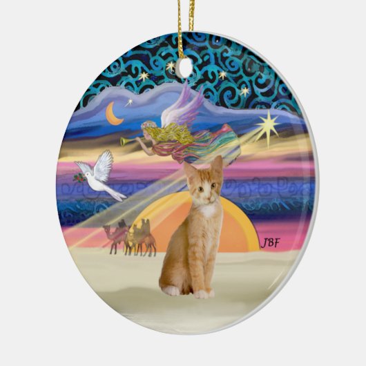 Weihnachtsgel - Orange - weiße Tabbykatze 40 Keramik Ornament (Links)