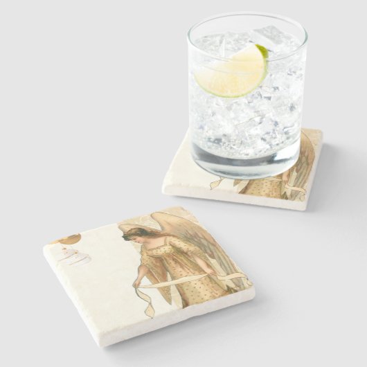 Weihnachtsgel & Ornamente Steinuntersetzer (Seitenansicht)